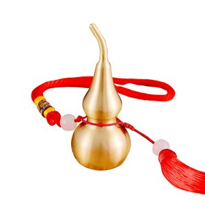Pendentif Wu Lou en laiton doré avec bande porte-bonheur rouge pour ornements de voiture, Hu Lu apporte la chance, la sécurité et le succès - Product Image 1