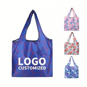 Sac fourre-tout de poche écologique réutilisable facile à transporter, sac de shopping pliable en polyester imprimé - Product Image 1