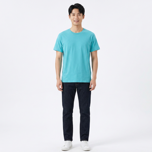 Men's Solid Color Cotton T-<b>Shirt</b> Short Sleeve O-Neck Regular Fit Casual Jersey Knitted Plain Dyed Blue - Product Image 1