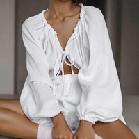 Ensemble de pyjama pour femmes RUIYI de haute qualité, respirant, doux, à manches longues et shorts, 100% coton, décontracté, été, automne, hiver, couleur unie