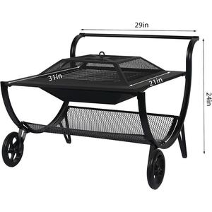 Danlong 31 Inch Steel Square Wood Burning <b>Fire</b> <b>Pit</b> With Wheels <b>Portable</b> Outdoor BBQ Grill For Garden Patio - Product Image 6