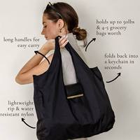 Bolsa de tela portátil plegable de nailon para llavero con cierre de gancho y bucle, gran capacidad, ecológica, reciclable, para compras diarias