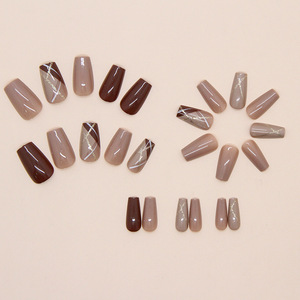 <span class=keywords><strong>Uñas</strong></span> Acrílicas Retro <span class=keywords><strong>Color</strong></span> Café, 24 Piezas, Semimanuales, Cuadradas, Presionables, Hechas a Máquina, <span class=keywords><strong>Uñas</strong></span> Postizas al por Mayor para Aplicación en Dedos - Product Image 4