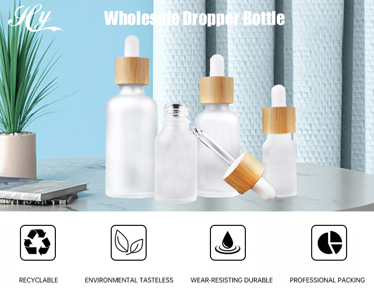 Round Refillable 50ml Frosted Glass Serum Bottle UV Protection