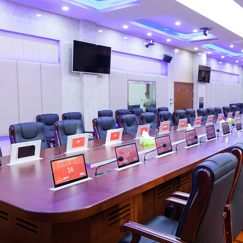 Безбумажный моторизованный ультратонкий выдвижной экран HD, аудиосистема для офиса, вертикальный ЖК-монитор со скрытым столом и микрофоном