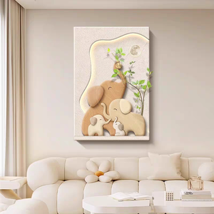 Peinture murale décorative 3D en <span class=keywords><strong>aquarelle</strong></span> motif éléphant avec LED, plantes vertes et fleurs, et bouteille, pour salon et porche en grès - Product Image 4