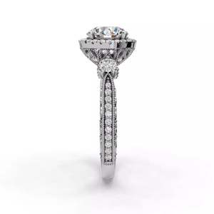 Anillo de compromiso de oro blanco de 14 quilates con diamante de laboratorio, corte brillante redondo, estilo clásico, color D, certificado IGI, para mujer. - Product Image 3