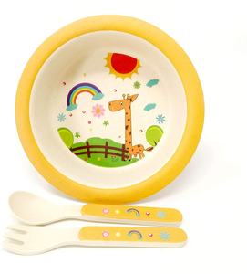 Platen Dier Gedrukt Peuter Bamboe Servies <span class=keywords><strong>Set</strong></span> 5 Stuk Kids Herbruikbare <span class=keywords><strong>Dining</strong></span> <span class=keywords><strong>Set</strong></span> Met Verdeeld Plaat Cup Kom Lepel En vork - Product Image 4