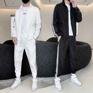 빈티지 플러스 사이즈 가을 솔리드 플리스 편안한 방풍 재킷 캐주얼 스포츠 슈트 남성 스포츠웨어 투피스 <span class=keywords><strong>2</strong></span>-in-1 세트 - Product Image 4