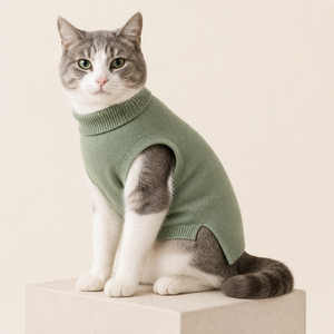 เสื้อกั๊กถักสีพื้นสำหรับแมว ใส่สบายในฤดูหนาว ซักมือเท่านั้น - Product Image 3