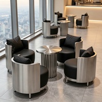 Canapé-lit rond moderne en acier inoxydable pour restaurant, salon, revêtement en cuir PU noir pour hôtel, café, hall d'accueil, réception
