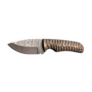 Couteau à lame fixe à pointe clip en acier Damas, manche en bois Pakka, dureté 58-60, garantie 3 ans, qualité industrielle, 20 cm, camping - Product Image 1