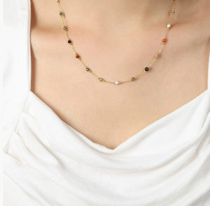 Collar de piedra Natural chapado en oro estilo Xi Qing INS, collar de <span class=keywords><strong>cadena</strong></span> de acero de titanio personalizado para regalos de mujer - Product Image 6