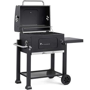 Black Modern Iron Luxury Outdoor Garden Charcoal <strong>BBQ</strong> <strong>Trolley</strong> with Double Shelf and Remote Control - Product Image 3