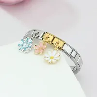 Hapisship asli bunga aster berkilau CZ Tautan Italia jimat pas 9mm baja tahan karat gelang perhiasan DIY membuat DJ390