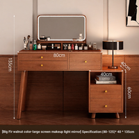 Ensemble coiffeuse en bois avec miroir rond et tabouret rembourré
