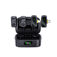 QY88 Microphone à double condensateur Micro Lavalier sans fil avec manchon anti-vent pour réunion Vlogging Collier Clip Microphone