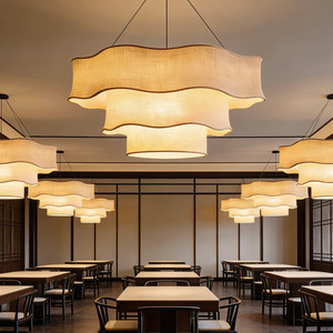 Lustre inspiré du style zen E27 à six têtes, en tissu noir rond, pour la décoration de salon et de la maison - Product Image 2