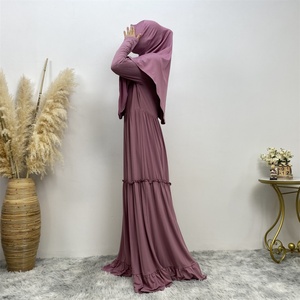 6378# Comfortable Stretchy Jersey Dress Crew Neck Long Sleeve Malaysia Women Closed Abaya Dresses With Zippers 8 Colors - Product Image 6