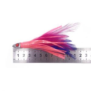 Leurre de pêche à la traîne avec tête de plomb, 1 pièce, 14g, avec <span class=keywords><strong>plumes</strong></span> et jupe de poulpe, yeux en pierres précieuses, accessoire de matériel pour pêcher à la traine - Product Image 4