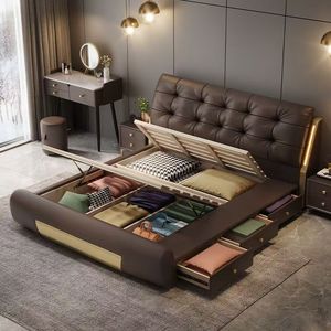 Üst Düzey Modern Minimalist Lüks Yatak, Yumuşak ve Rahat, Ana Yatak Odası Çift Kişilik Yatak, Ana Yatak Odası Düğün Yatağı - Product Image 4