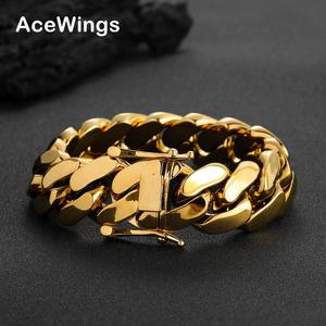 BB041 Pulsera de Cadena Cubana de Latón Chapado en Oro de 14K de 22MM, Estilo Hip Hop para Hombre, Moda para Fiestas, AceWings - Product Image 1