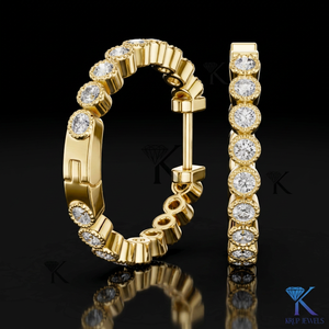 Custom Lab Grown CVD HPHT Diamond Bezel Set Full Eternity <b>Hoop</b> <b>Earrings</b> Milgrain 14K <b>Solid</b> Gold Luxury Women Bridal Jewelry - Product Image 1