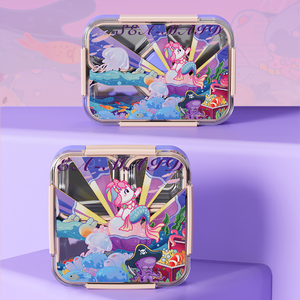 Fiambrera de acero inoxidable con dibujos animados para niños, bonito contenedor de comida Bento con compartimentos, almacenamiento de comidas escolares - Product Image 1