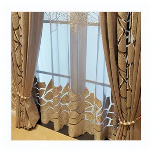 JA Factory Hollow Laser Sheer Cortina Bordado Franela Venta al por mayor Cortinas para sala de estar Vintage Europa Tejido Floral