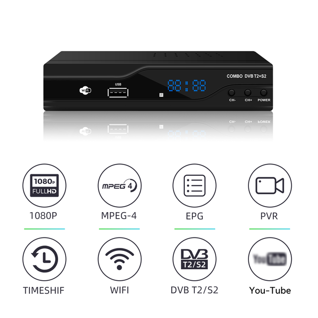 STB DVB Combo T2 S2 Satellite Tv Receiver Support Tv Antenna Dstv Hdtv WiFi Dongle PVR EPG DVB T2 Set Top Box