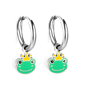 Aros Pequeños de Acero Inoxidable Coloridos, Chapados en Oro de 18K, Lindos Pendientes Infantiles con Diseño de Panda, Rana y Dinosaurio para Niñas - Product Image 5