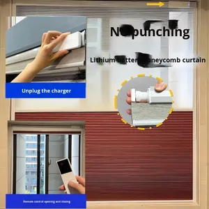 <span class=keywords><strong>Rideau</strong></span> <span class=keywords><strong>accordéon</strong></span> électrique moderne avec batterie au lithium intégrée, sans perçage, en bambou imprimé pour bureaux et hôtels - Product Image 3