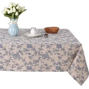 Retro Vintage individuell bedruckte Baumwolle Leinen Rechteck Quadrat Polyester Blumen Tischdecke Tischdecke für Home Kitchen Dinner
