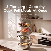 Casserole vapeur en acier inoxydable 304 pour le commerce extérieur, sans revêtement, épaissie, usage domestique, double poignée, conception à trois couches, compatible avec les cuisinières à gaz