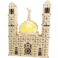 Calendrier LED 2026 Décoration d'armoire Eid Mubarak Compte à rebours Calendrier du Ramadan Boîte en bois Décoration Ramadan Lumières avec 30 petits tiroirs