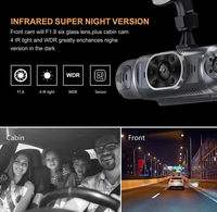 مسجل فيديو للسيارة بانورامي 360 درجة، شاشة 3 بوصات 4 قنوات FHD 1080P IPS، كاميرا لوحة القيادة مع عرض شاشة مقسمة رباعية ورؤية ليلية
