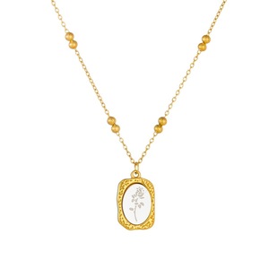 Gold Plated Oval Pendant Necklace With Rose Carving Stainless Steel Chain Everyday Wear Jewelry - Product Image 5