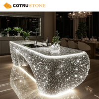 Comptoirs d'îlot de cuisine en résine translucide de luxe léger, table de bar lumineuse pour hôtel, villa, maison