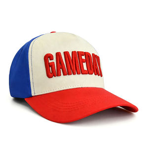 Casquette de baseball personnalisée pour le jour du match, faible MOQ, OEM ODM, rouge, broderie 3D en relief, blocs de couleurs tricolores, structurée, 5 panneaux - Product Image 6