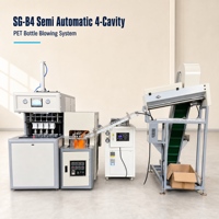 Machine de fabrication de bouteilles d'eau PET à 4 cavités semi-automatique avec pompe PLC, système de soufflage par étirage, emballage de boissons