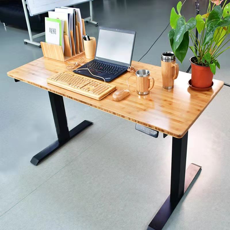 Bamboo Quiet Height Adjustable Desk Home Office Lift Tables Computer Laptop Smart Electric Bamboo Desk Stand at Work