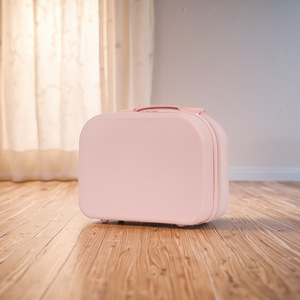 Mini trousse de maquillage rose, bagage à main de 14 pouces, sac de rangement portable à fermeture éclair pour femmes, poignée souple de couleur unie pour voyage - Product Image 4