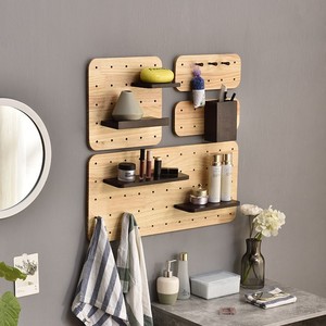 Nordic Solid Wood Pegboard Wall <b>Shelf</b> Rectangle Flexible Storage Kitchen Bathroom Organization - Product Image 1