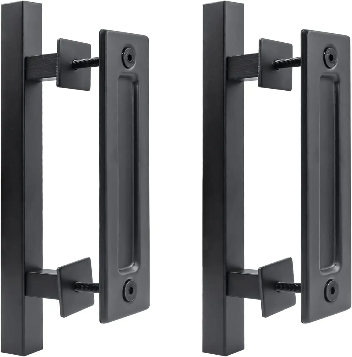 2Pcs Poignée noire de plaque de porte de grange en acier inoxydable de 8 pouces