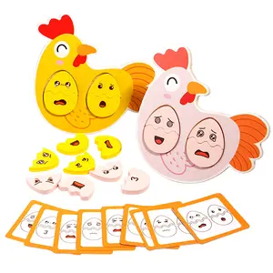 Giáo dục mầm non bằng gỗ sớm 3D trứng phù hợp với biểu hiện thay đổi khuôn mặt đồ chơi Montessori hen hình dạng bảng học khối vui vẻ