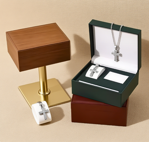 Bán buôn dập nổi của nhà máy Khuy măng sét đồng hồ bút sang trọng làm bằng tay cao cấp màu xanh đậm màu Đỏ PU da trang sức hiển thị hộp - Product Image 2