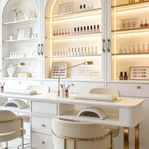 Juego de Muebles para Salón de Belleza Bomacy, Escritorio y Silla, <span class=keywords><strong>Mesa</strong></span> de Maquillaje, <span class=keywords><strong>Mesa</strong></span> de Manicura para Salón de Uñas con Colector de Polvo - Product Image 1