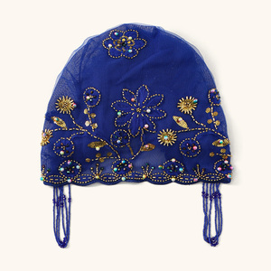 Tessuto di maglia perline tubo abbinato a diamante cappello per Dubai arabia <span class=keywords><strong>musulmano</strong></span> Hijabs da donna in pizzo ricamo perle cappelli - Product Image 4