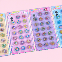 Pegatinas Epoxi en Relieve de Anime Kawaii, Paquete de Pegatinas 3D con Lentejuelas Holográficas en Forma de Corazón, Flor y Redondas para Regalo