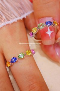 Anillo de Piedras Preciosas de Colores con Forma de Gota de Agua, de Oro Sólido de 18K, Bonito y Elegante, Estilo Y2K, de Xinfly - Product Image 4